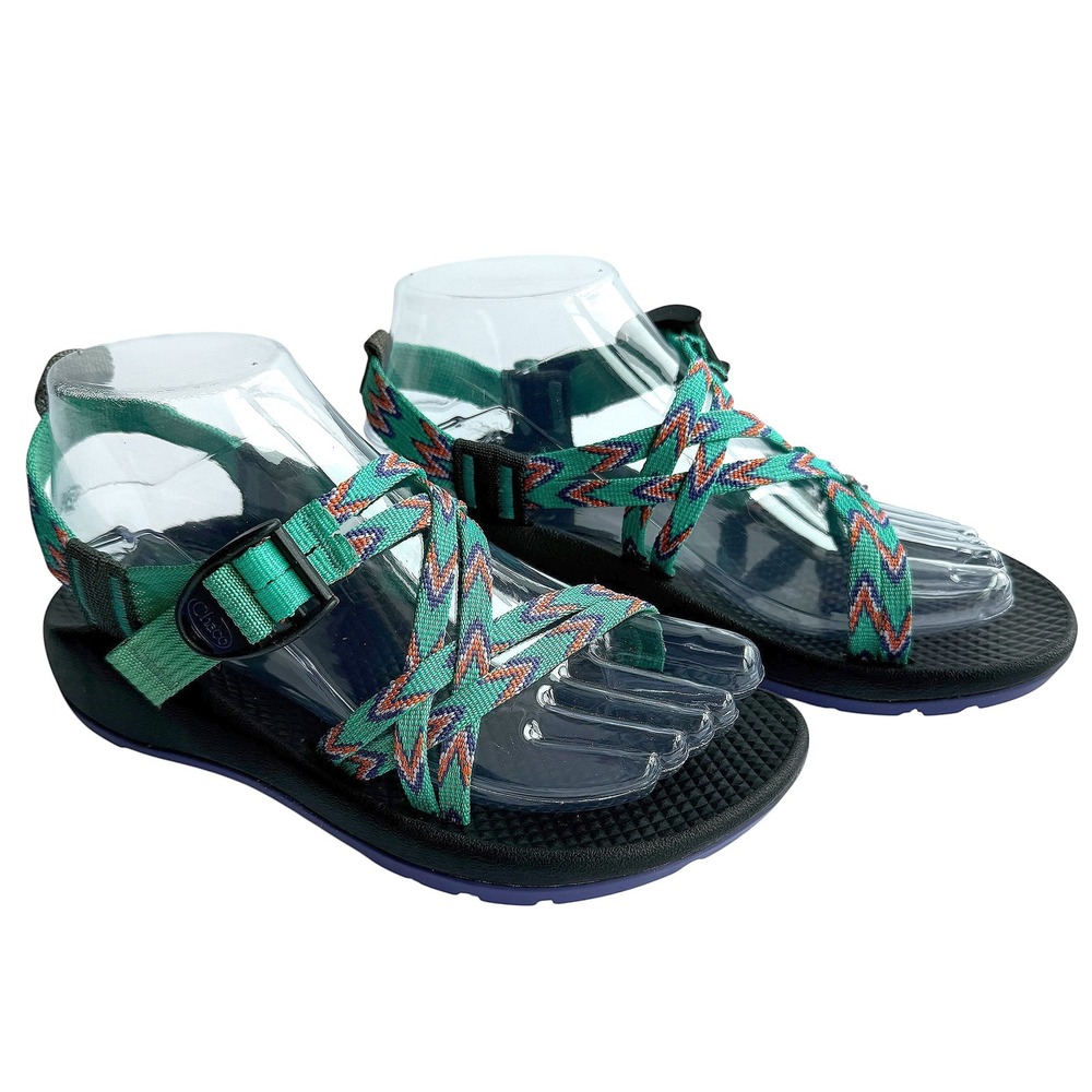 Chaco ZX1 Ecotread Kids Mint Leaf Sandals Black Green Purple Strappy Size 4